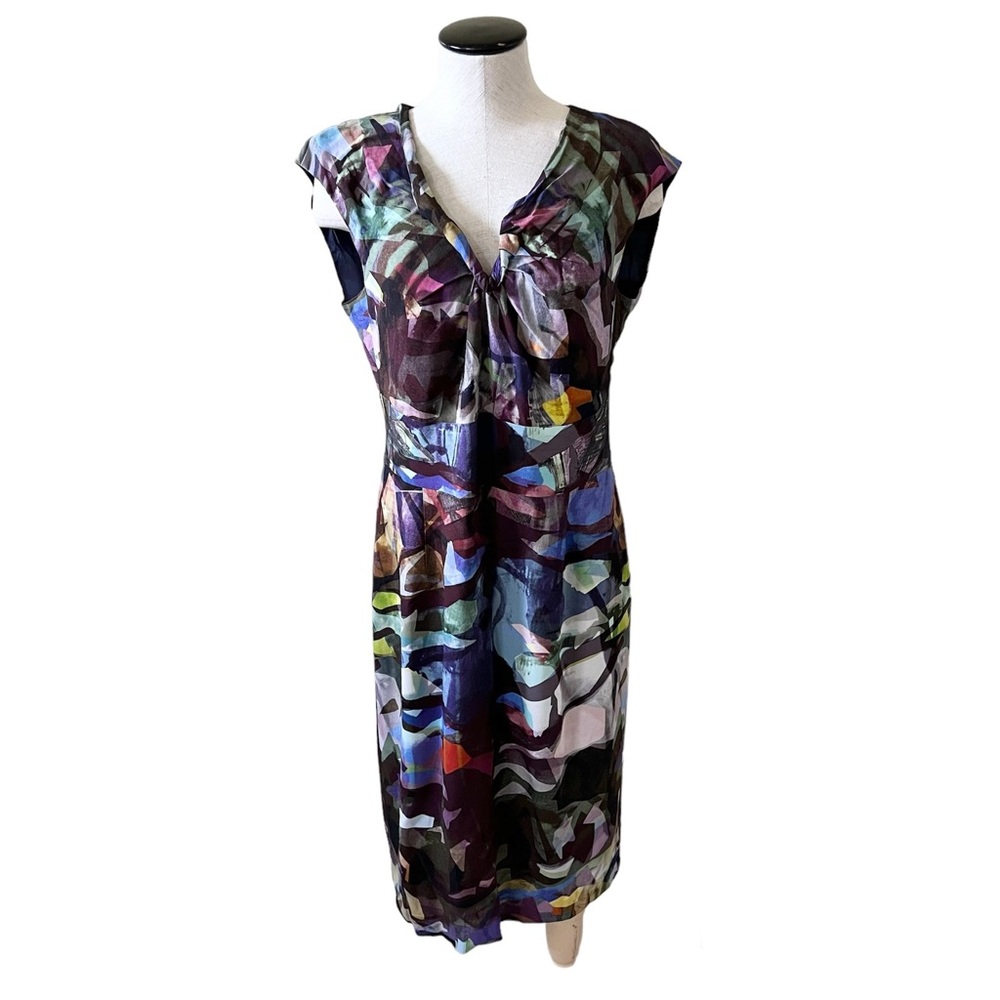 Escada multicolor fantasy abstract watercolor sheath dress size 40